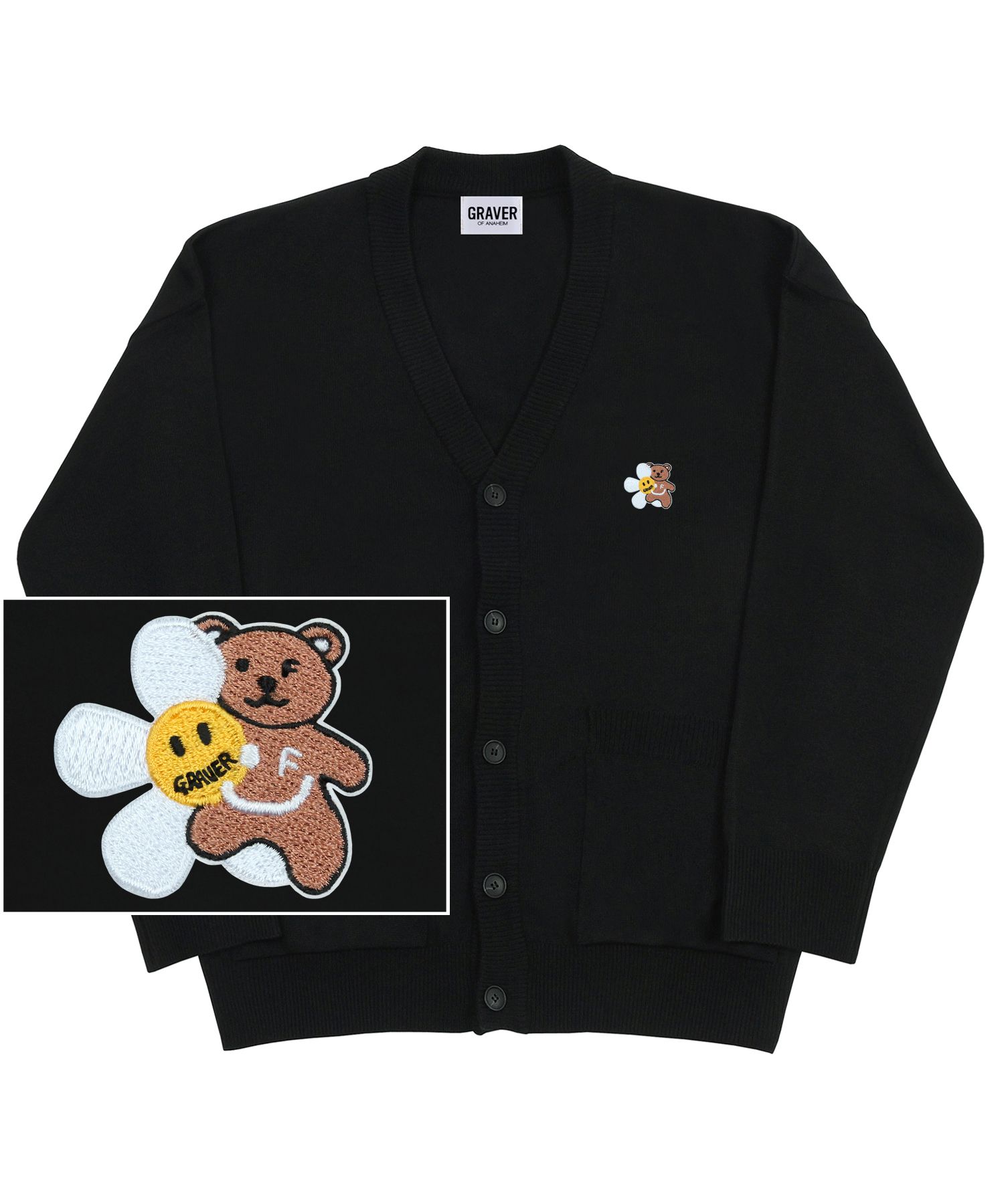 MUSINSA | GRAVER [UNISEX] Flower Bear Smile Embroidered Knit