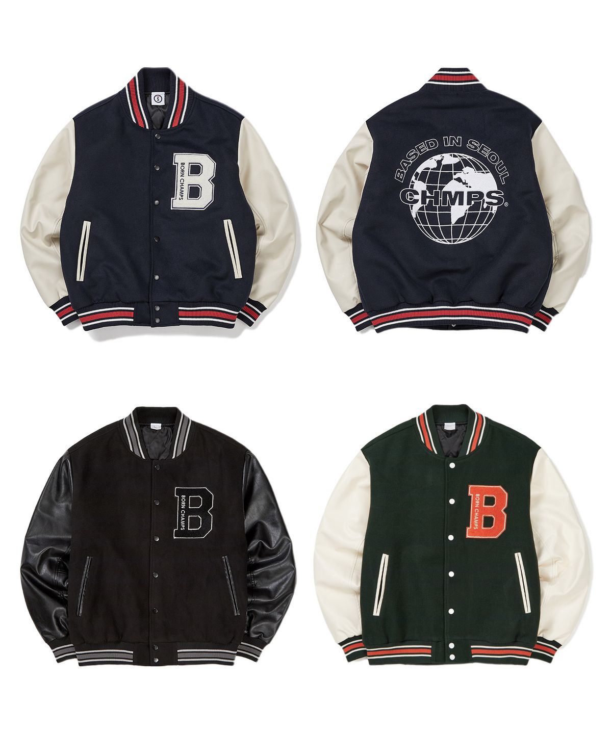 본챔스(BORN CHAMPS) [3컬러] CHMPS 지구본 로고 바시티 자켓 B22FT13