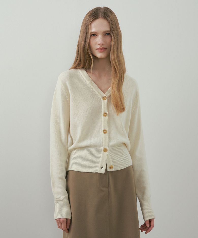 lambswool plain knit cardigan-ivory
