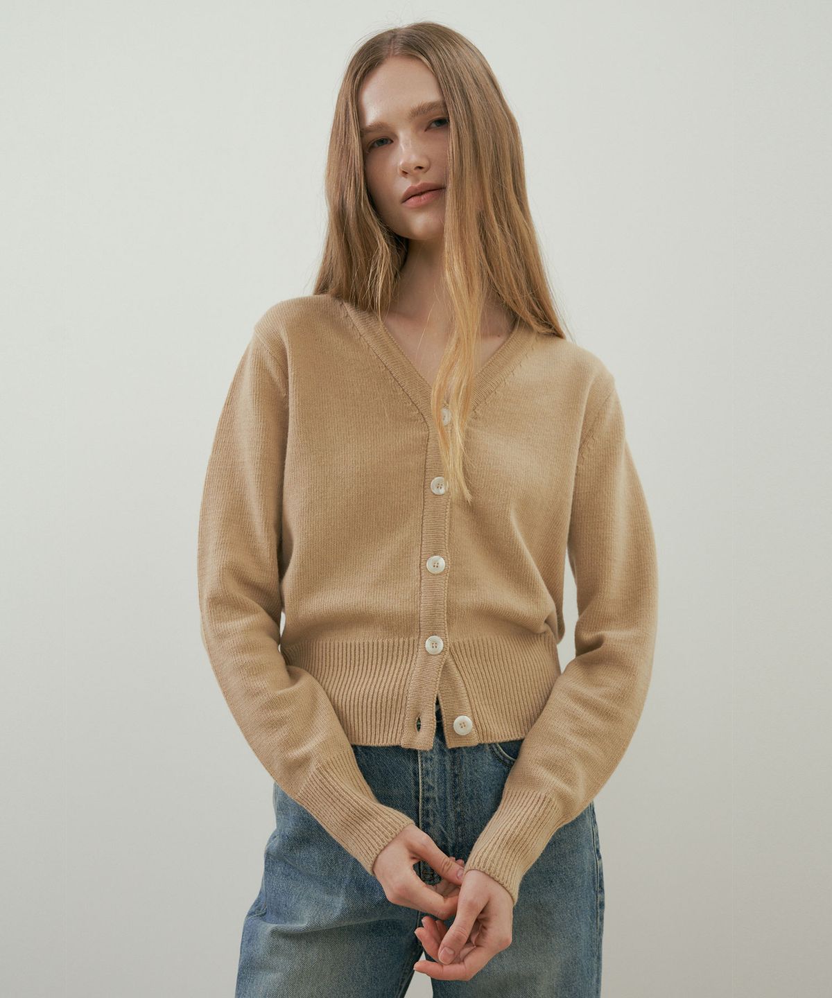 링서울(LINGSEOUL) lambswool plain knit cardigan-beige