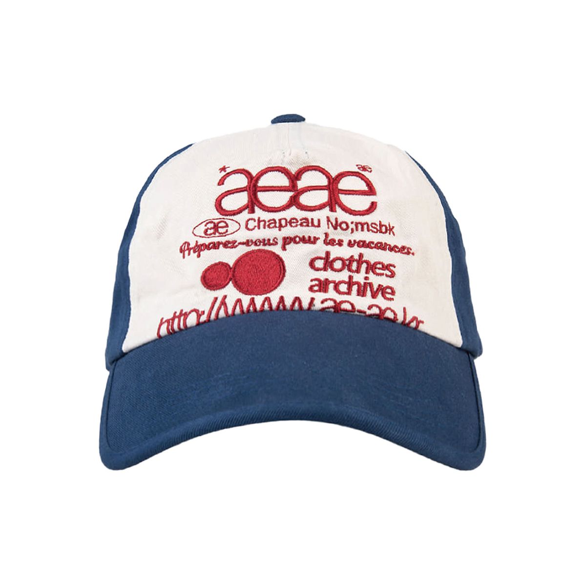 에이이에이이(AEAE) WEB LOGO 5PANNEL CAP [BLUE/RED]
