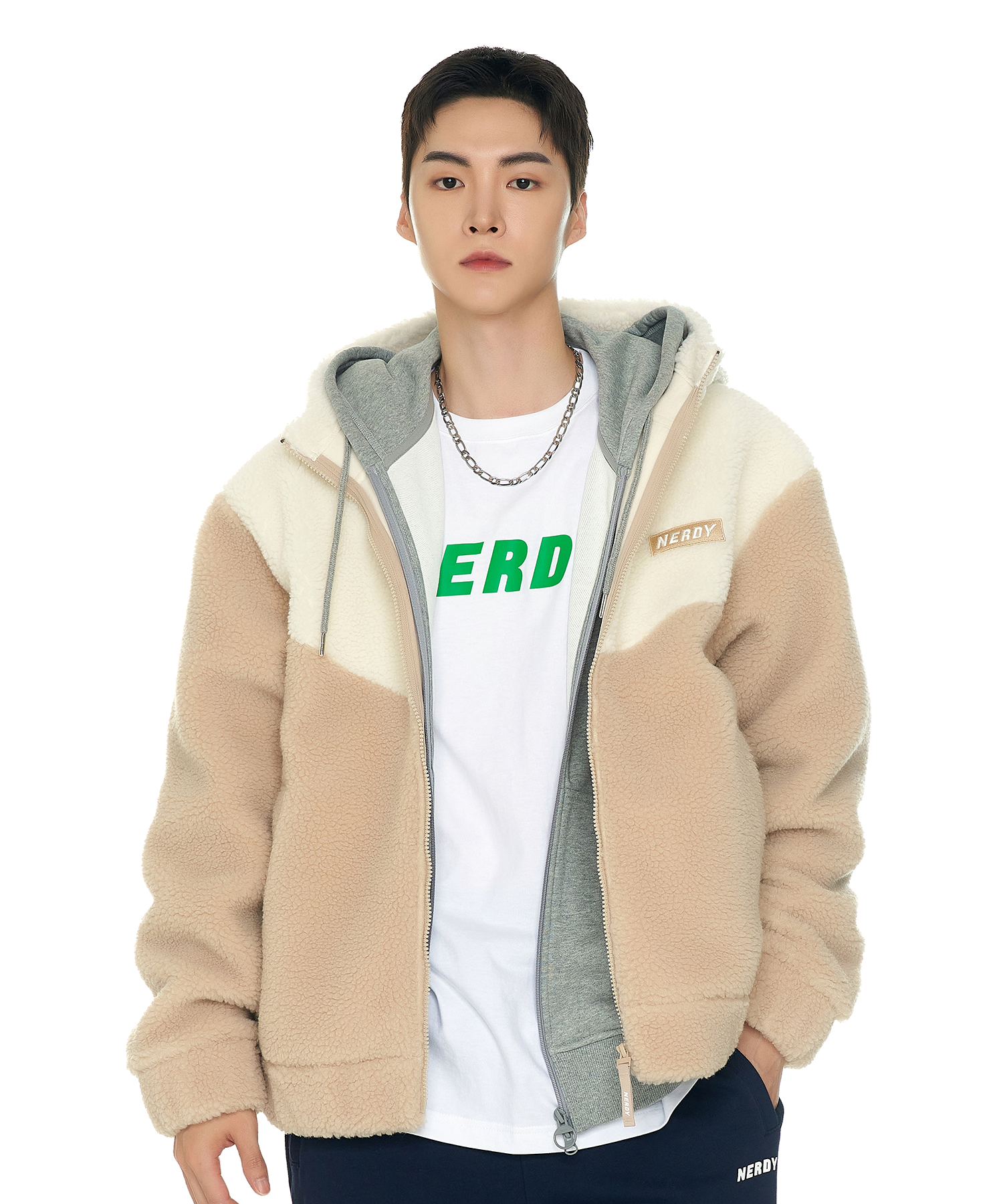 NERDY公式 フードジャケット Tone-on-tone fleece hoodie jacket MUSINSA | NERDY Tone on Tone Fleece Hoody Jacket Black