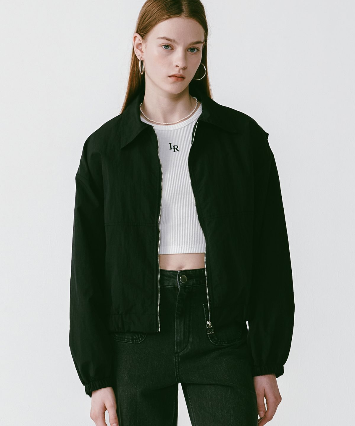 로시로우(LOSSYROW) Windbreaker Crop Jacket [Black]