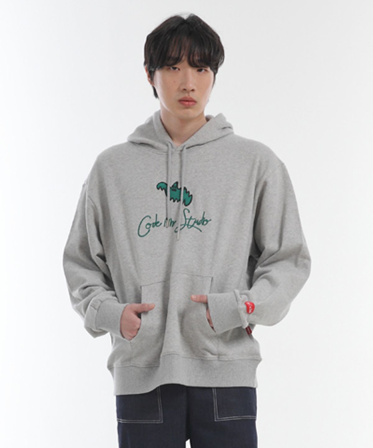 코드아이엠(CODE I'M) 고스트자수 헤비웨이트 오버핏후드 그레이