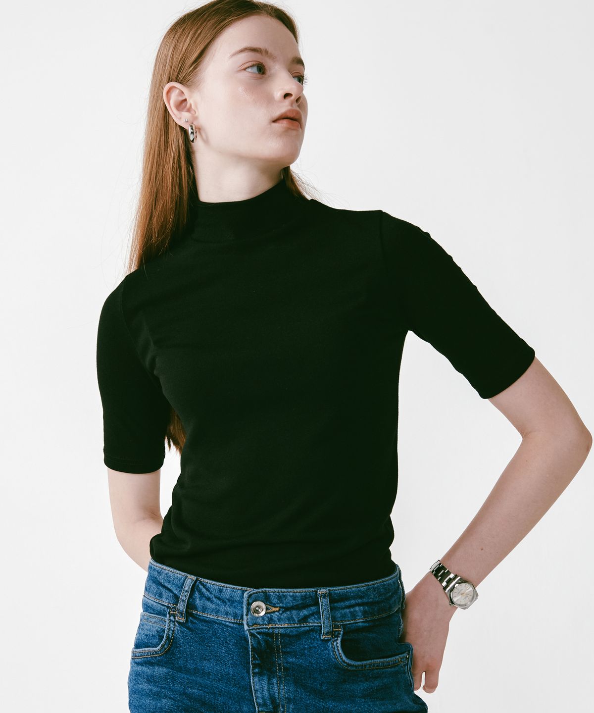 로시로우(LOSSYROW) Lossy Half Pola Knit [Black]
