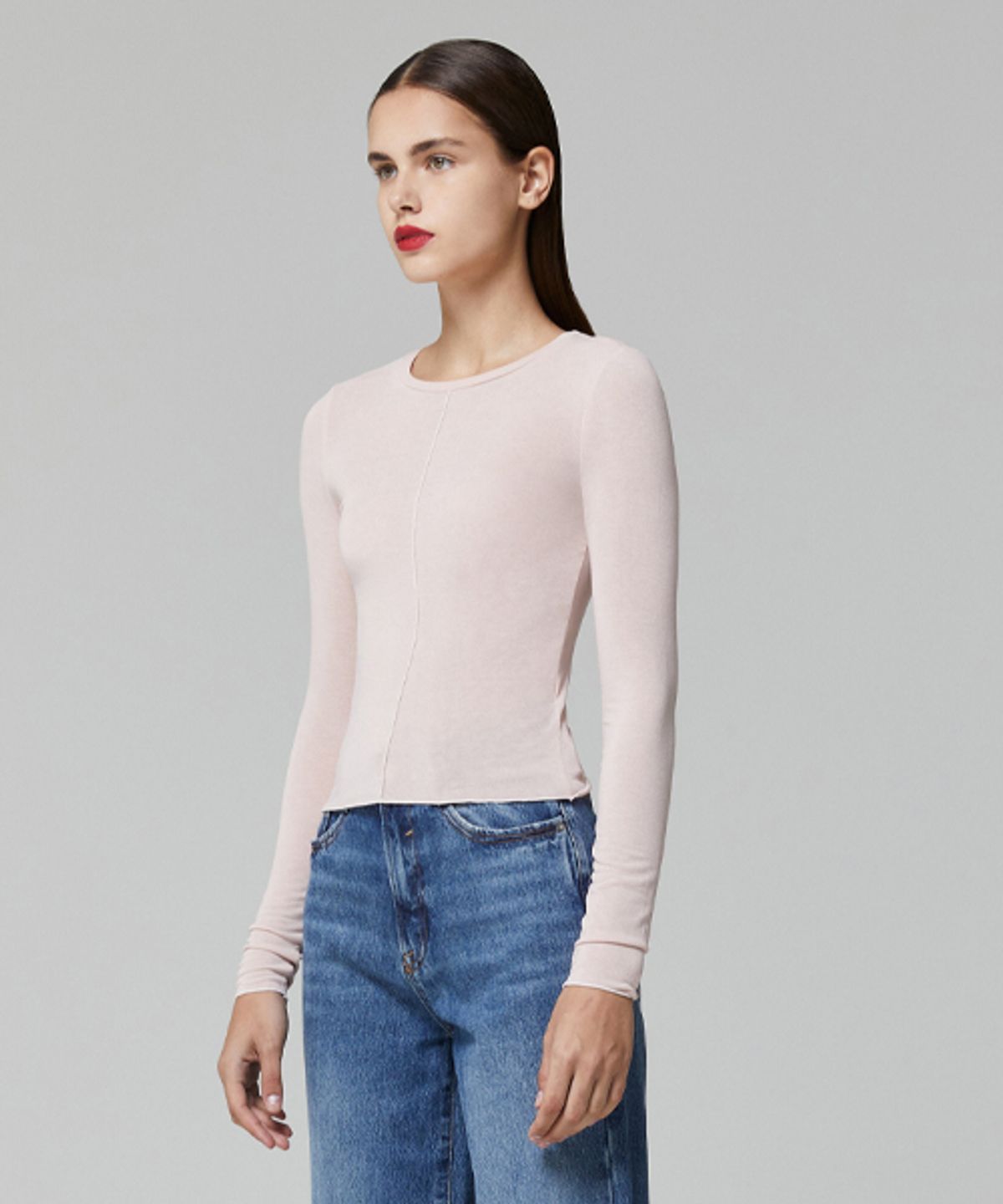 레이디 볼륨(LADY VOLUME) CENTERLINE SLIM T-SHIRT_LIGHT PINK