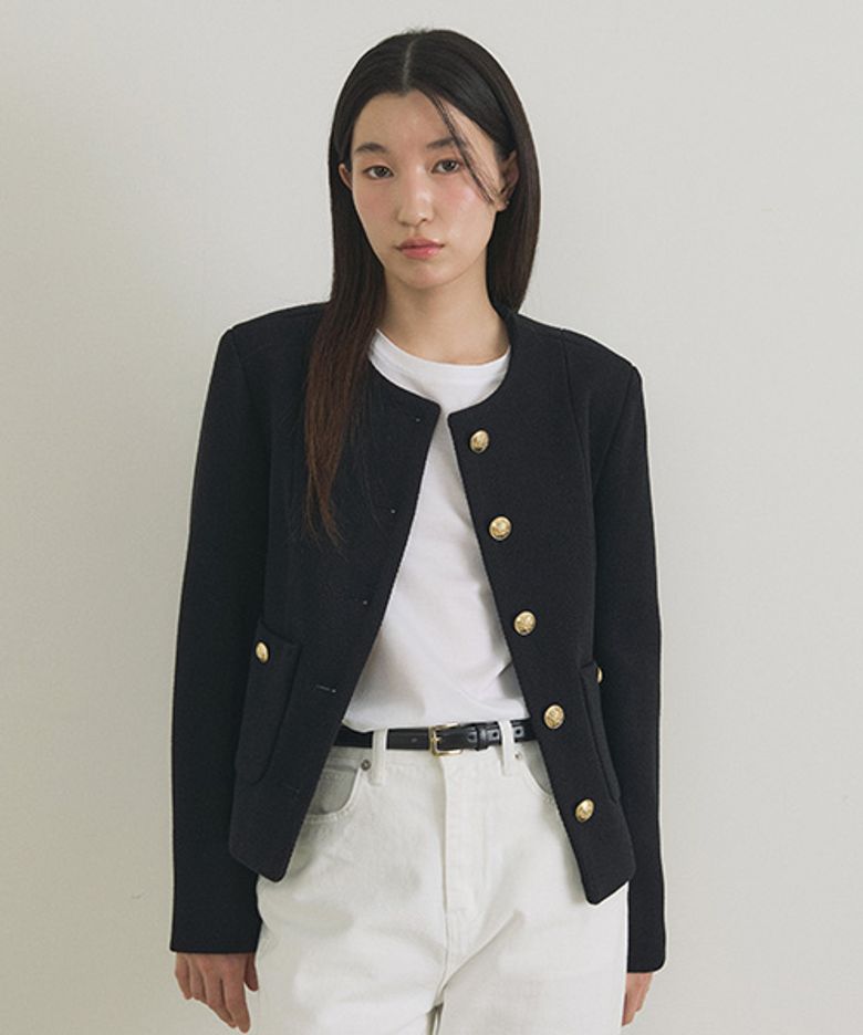gold button tweed jacket-black