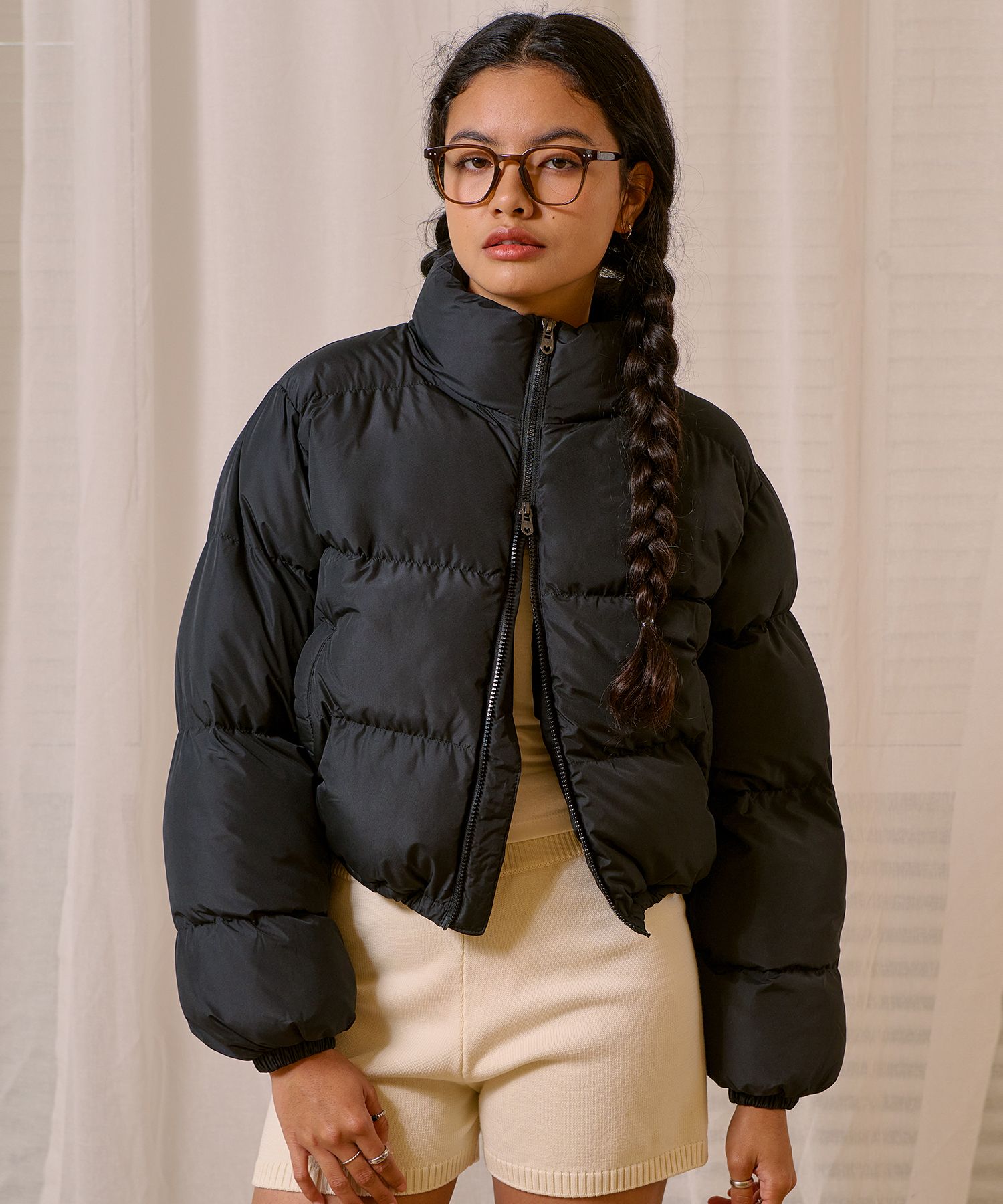 ★【BITTER CELLS】 SPARKLING CROP PUFFER JACKET★ MUSINSA | BITTERCELLS Sparkling Cropped Puffer Jacket - Black