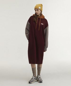 후드 롱저지 기모 원피스 [버건디]