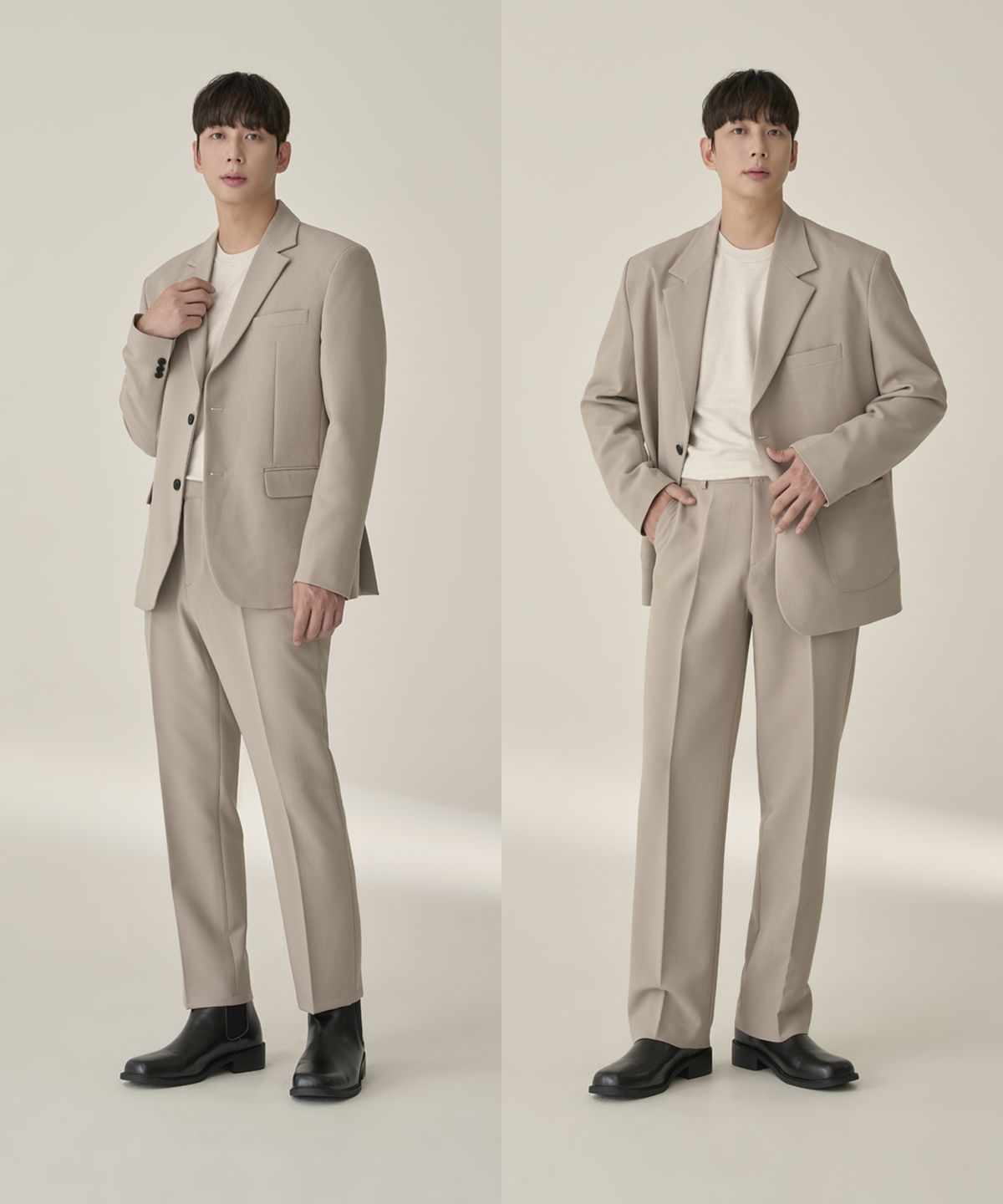 효지(HYOJI) [사계절] 에센셜 세미오버 수트 (그레이쉬 베이지)(세트상품)