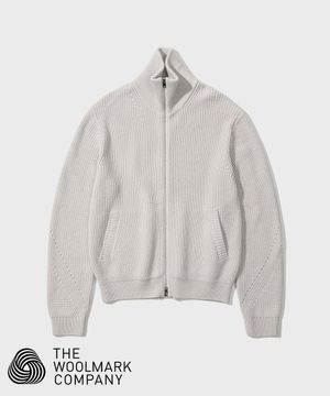 오블리크 라인 메리노 울 풀 집업_아몬드밀크