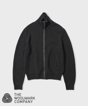 오블리크 라인 메리노 울 풀 집업_차콜