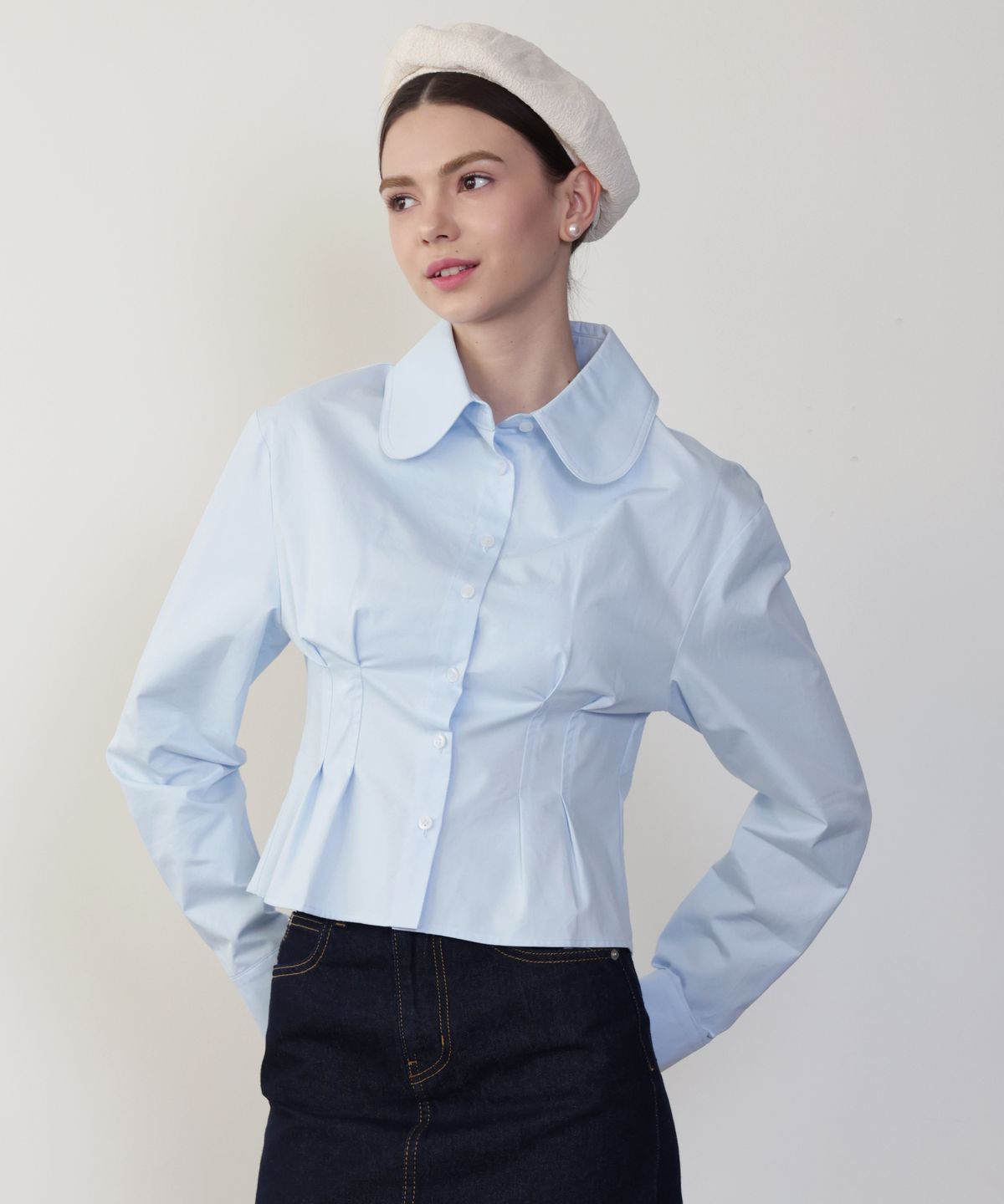 러브참(LOVECHARM) [플린 핀턱 셔츠_스카이블루] Flynn Waist Pintuck Shirt_Skyblue