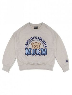 우먼즈 크롭 리틀베어프렌즈 맨투맨 오트밀네이비(FCC1TS382W)