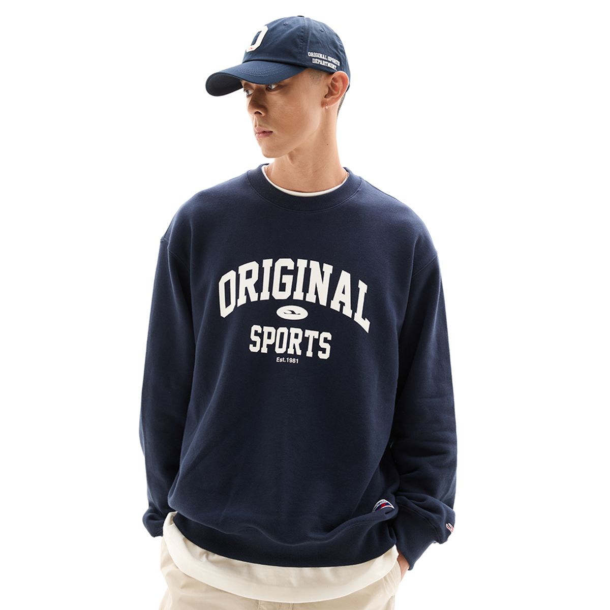 프로-스펙스(PRO-SPECS) OS ARCH LOGO CREW NECK SWEAT SHIRT NAVY