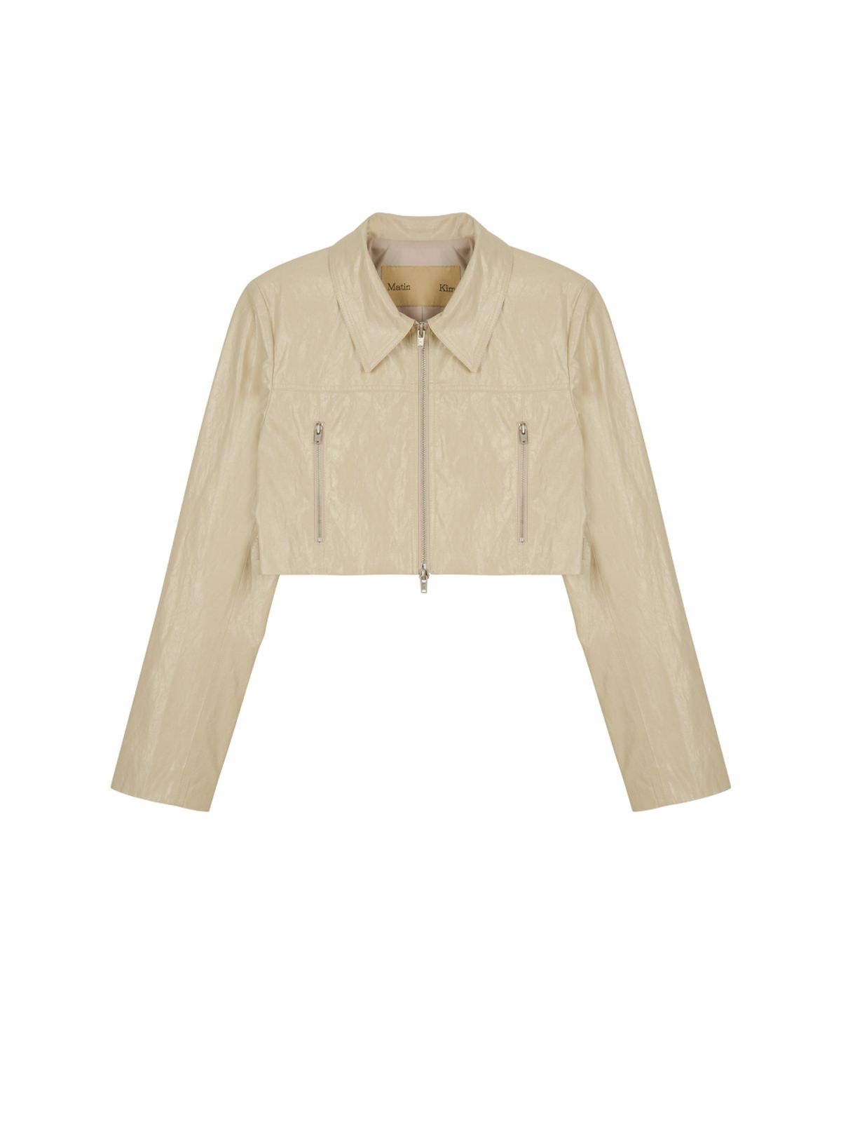 마뗑킴(MATIN KIM) LEATHER CROP JACKET IN LIGHT BEIGE