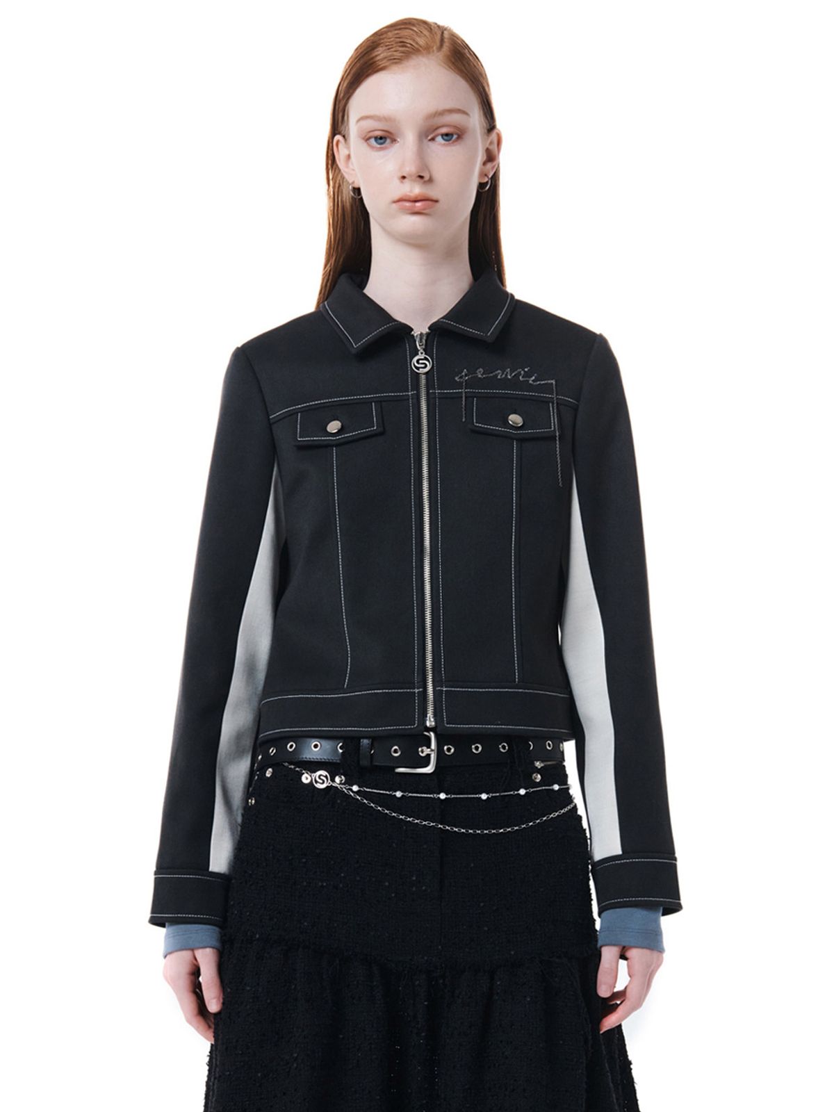 세릭(CERRIC) COLOR CONTRAST CHAIN LOGO JACKET / BLACK