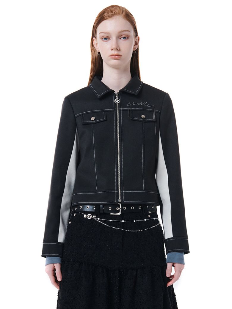 COLOR CONTRAST CHAIN LOGO JACKET / BLACK