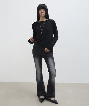 7163 캣 브러쉬 흑청 스판 블랙 부츠컷 데님팬츠