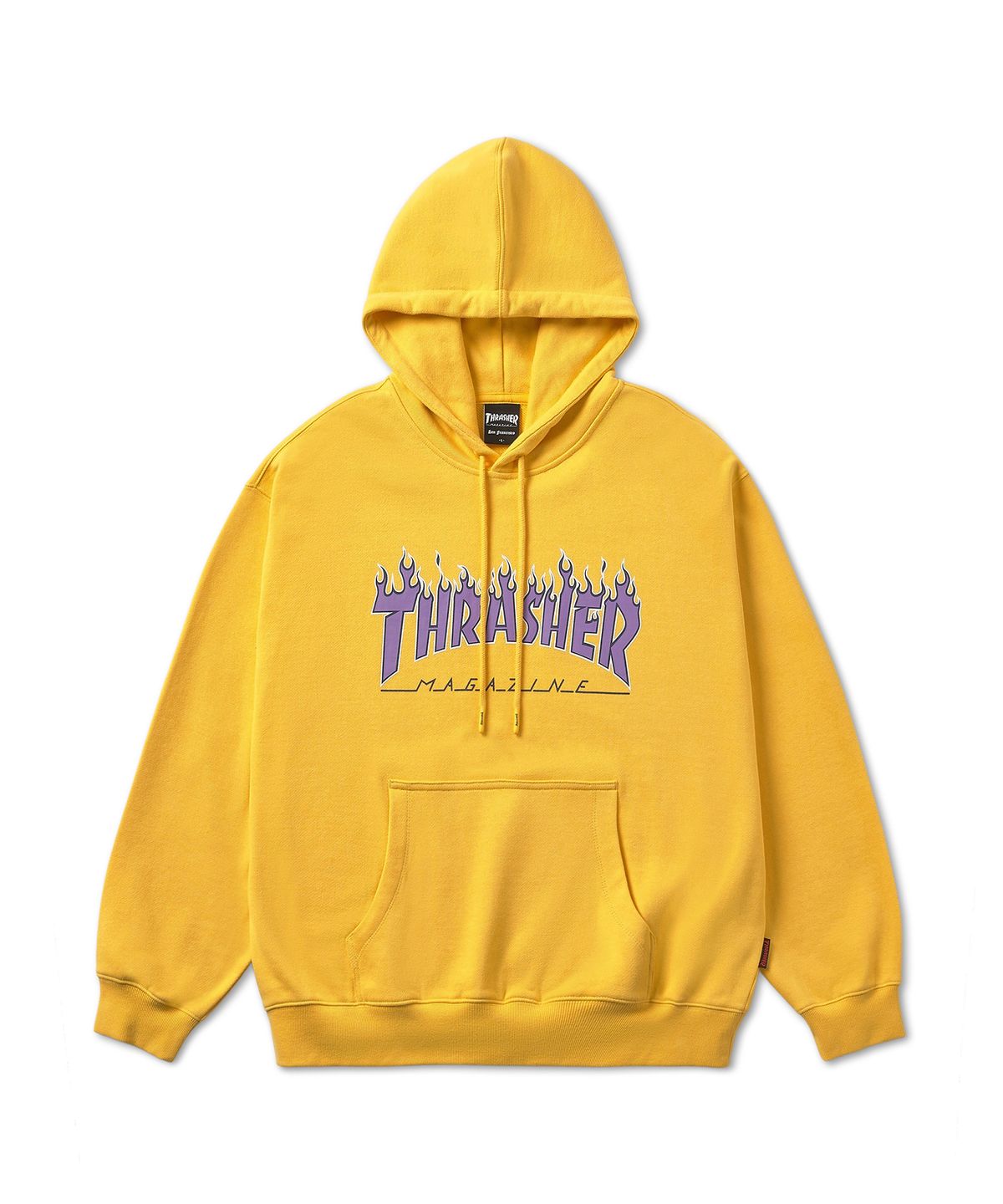 트레셔(THRASHER) 플레임 로고 후디 머스타드