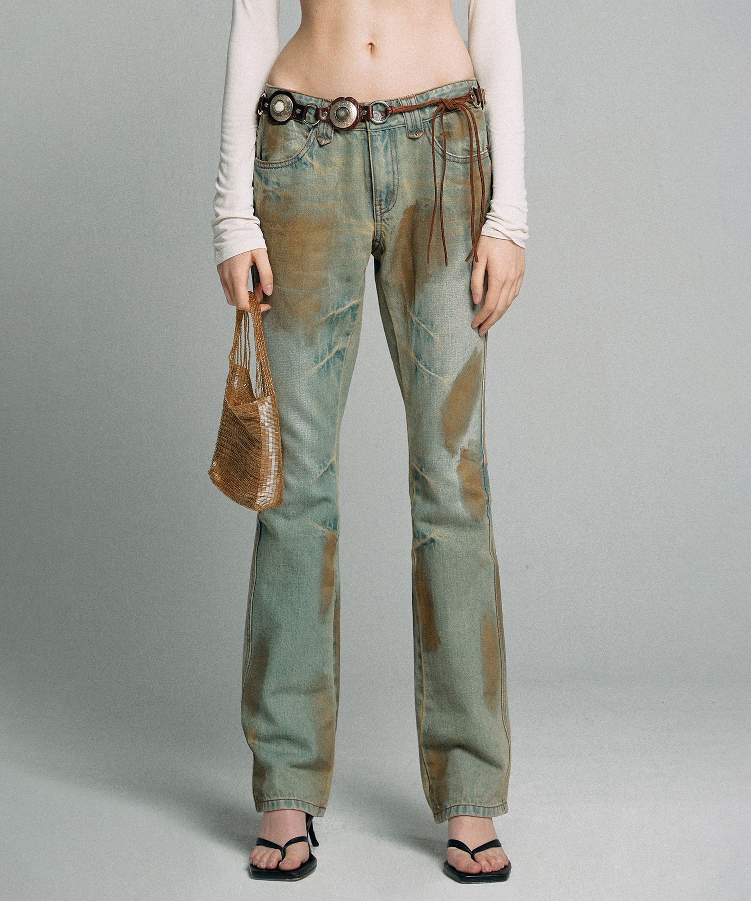 ★SCULPTOR★ l Brushed Bootcut Denim Pants KhakiGold SC2 MUSINSA | SCULPTOR Metal Brushed Bootcut Denim Pants Khaki/Gold