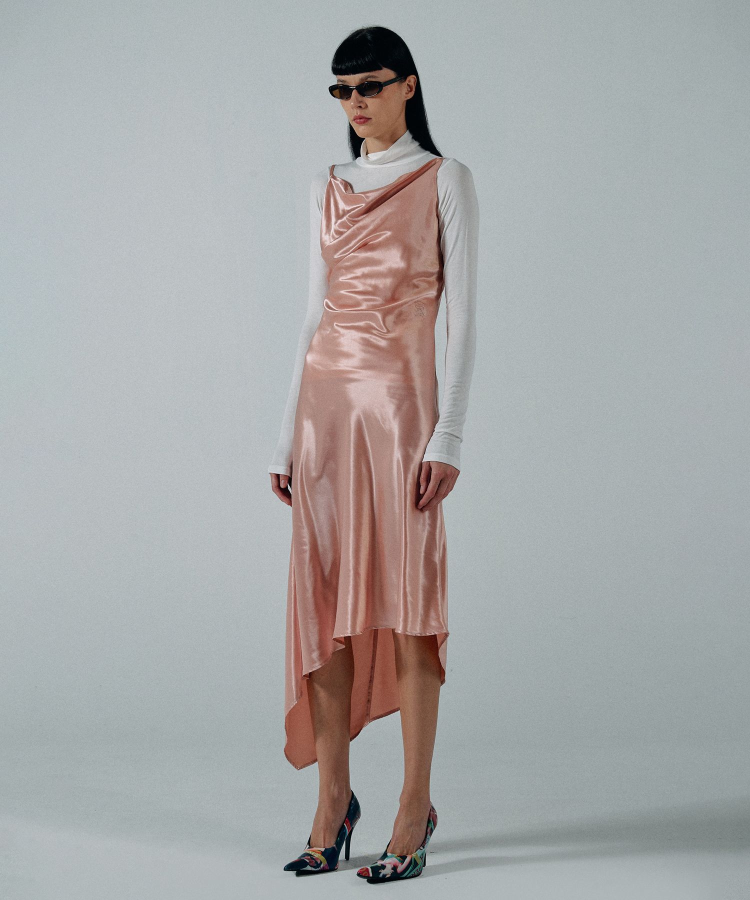 ★SCULPTOR★ Unbalance Cowl Satin Dress Coral SC22A312PK MUSINSA | SCULPTOR Unbalance Cowl Satin Dress Coral