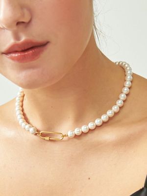 Volume Link Pearl Silver Necklace In405 [Gold]