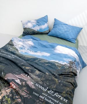 포레스트 포토 레터링 무봉제 옥수수솜 이불베개세트 2컬러