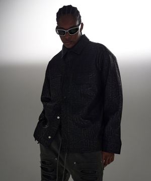 데님 라이크 오버핏 페이크 레더 셔츠 자켓 (블랙)
