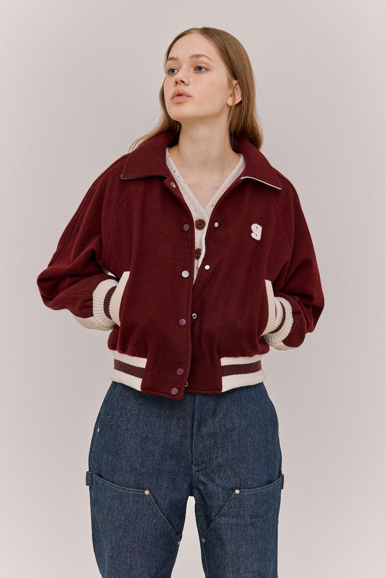 LOVE HEART VARSITY JACKET - BURGUNDY