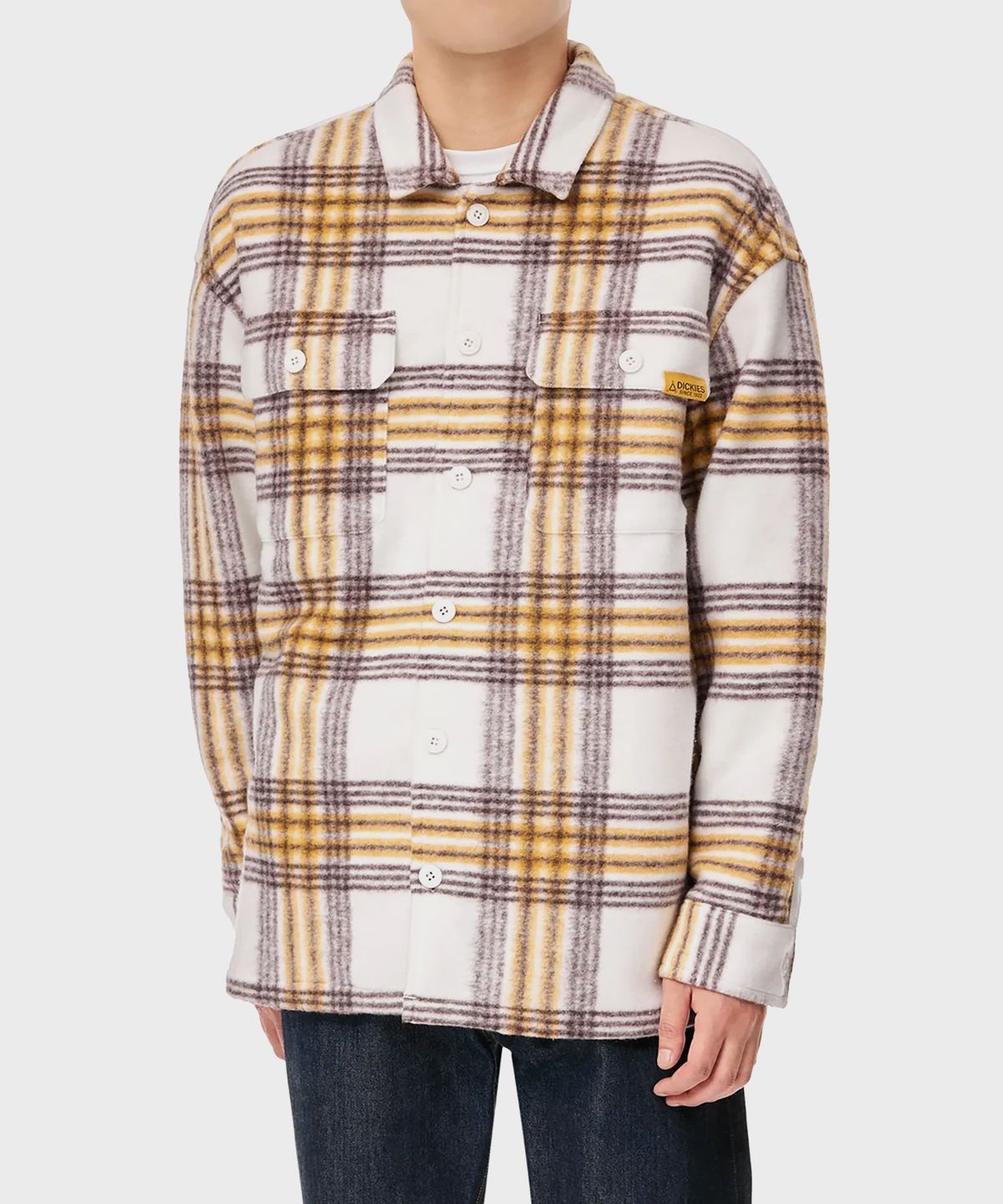 디키즈(DICKIES) 릴렉스드 플래드 롱 슬리브 셔츠 Cream