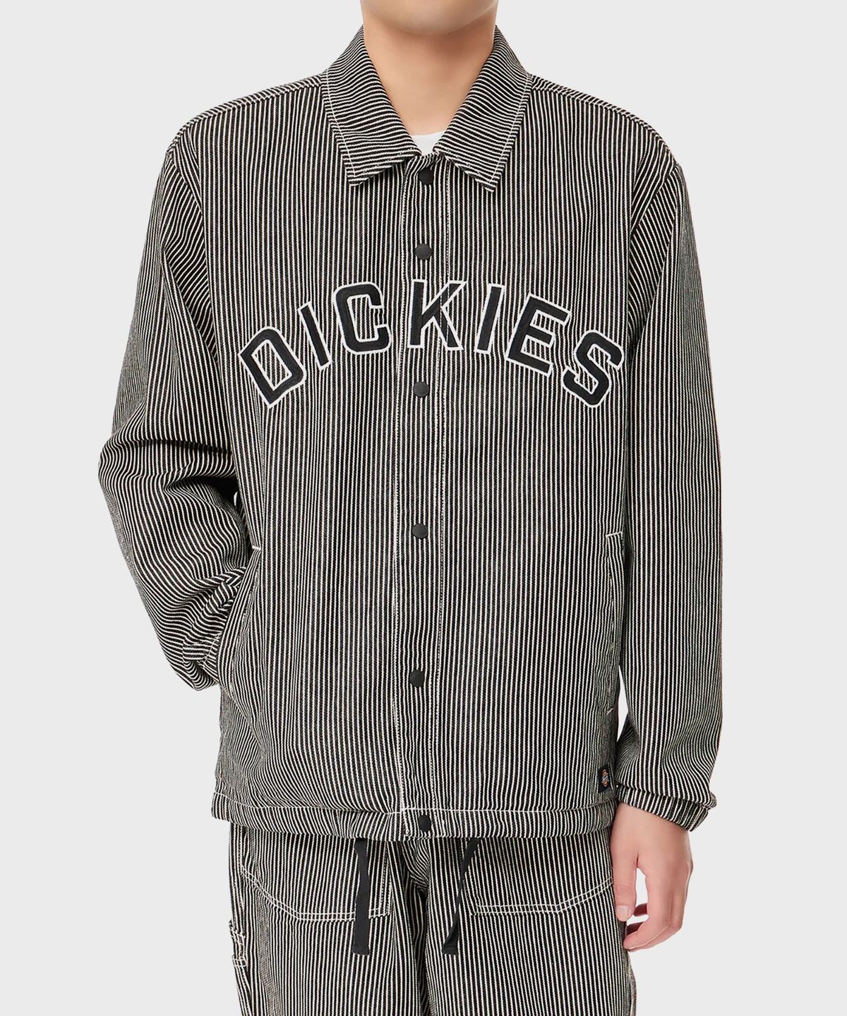 디키즈(DICKIES) 라이트 웨이트 릴렉스드 히코리 코치 재킷 Black White