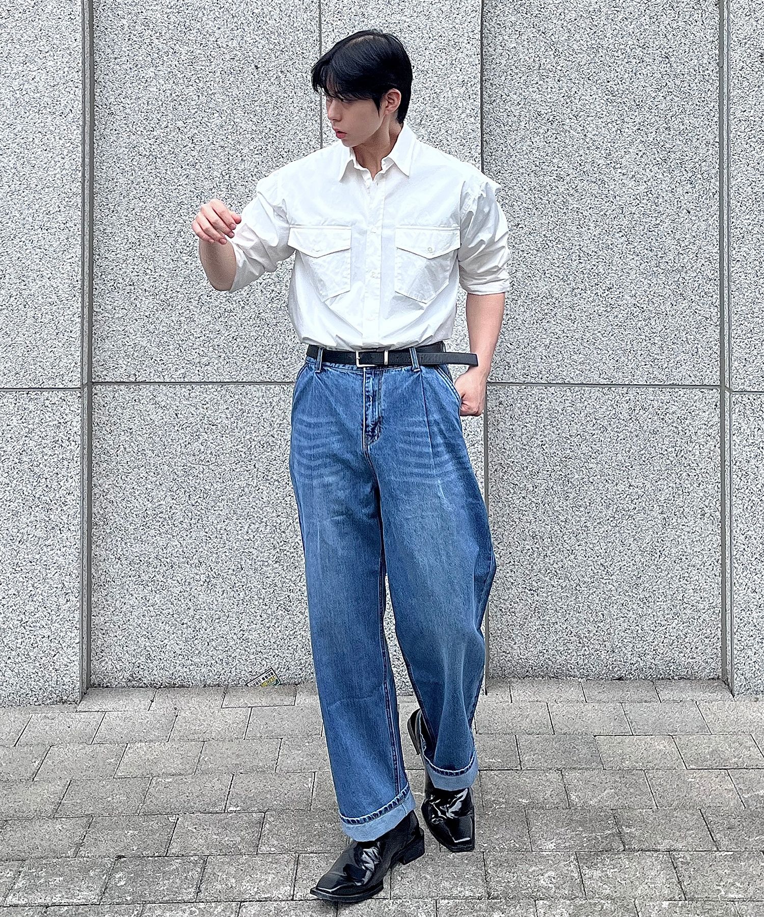 MUSINSA公式 | OURDAYZ ワイドフィットデニムパンツ [WASHED MID BLUE]