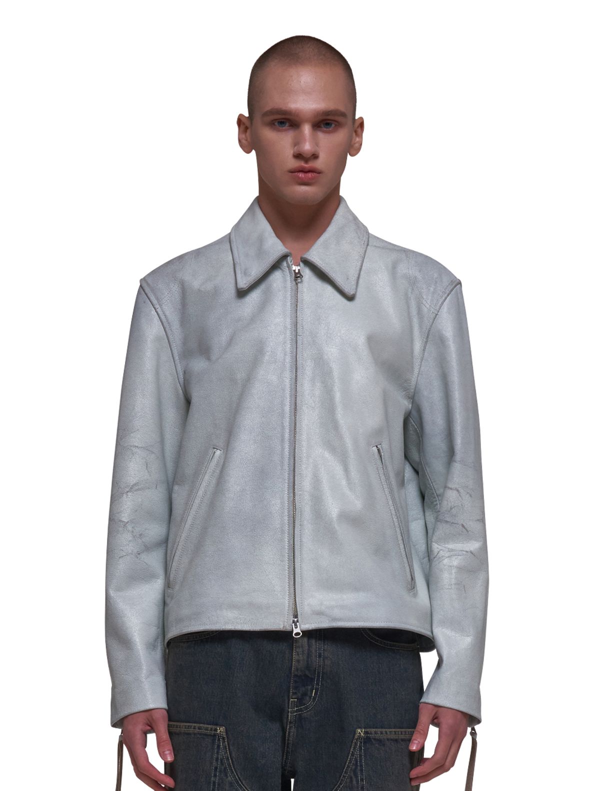 데호(DEHO) WHITE DISTRESS BIKER JACKET [White]