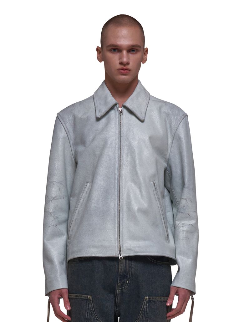 WHITE DISTRESS BIKER JACKET [White]