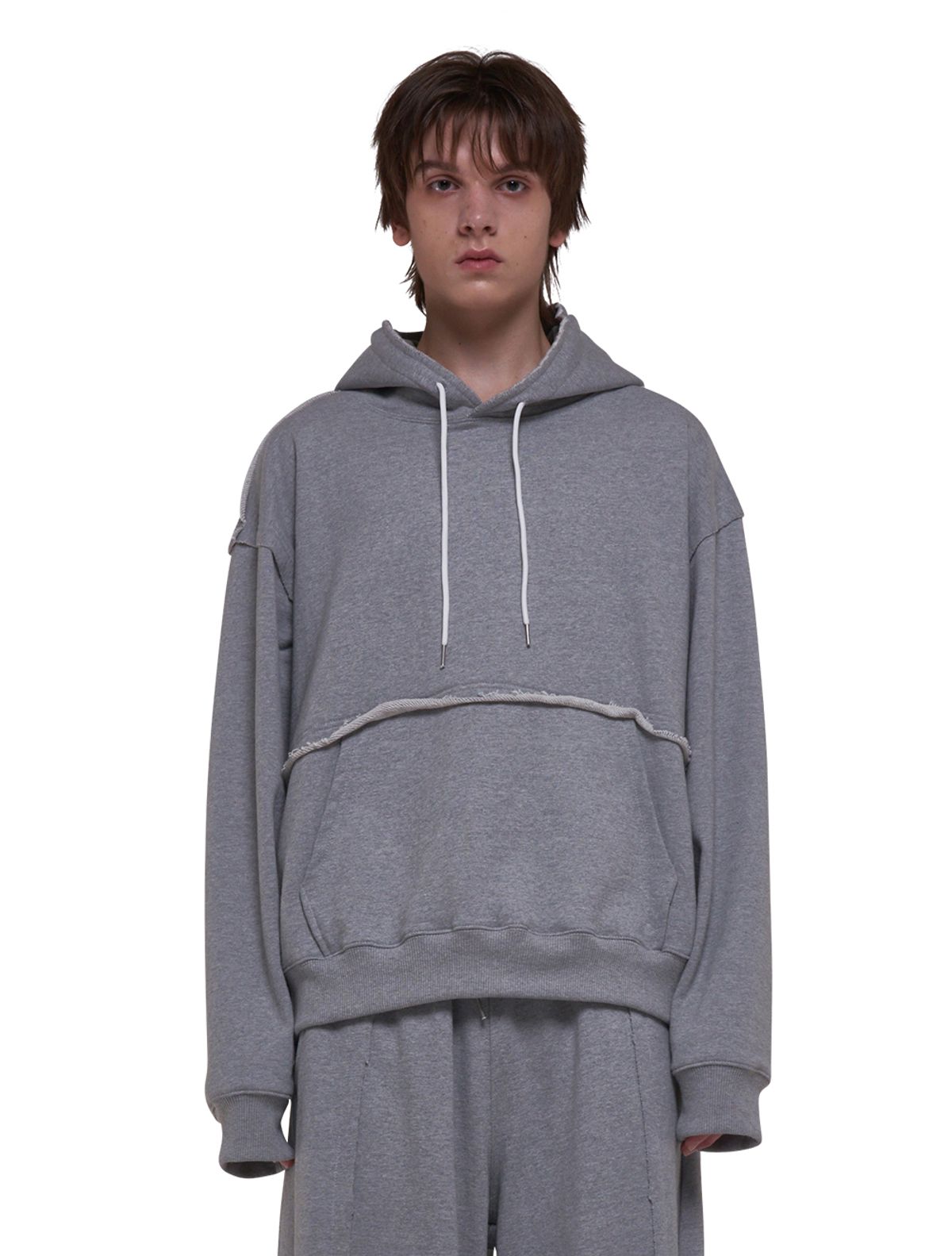 데호(DEHO) CUTTING HOOD SWEAT SHIRTS [Gray]