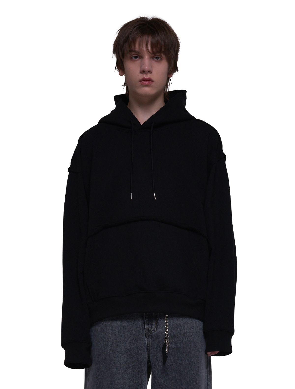 데호(DEHO) CUTTING HOOD SWEAT SHIRTS [Black]