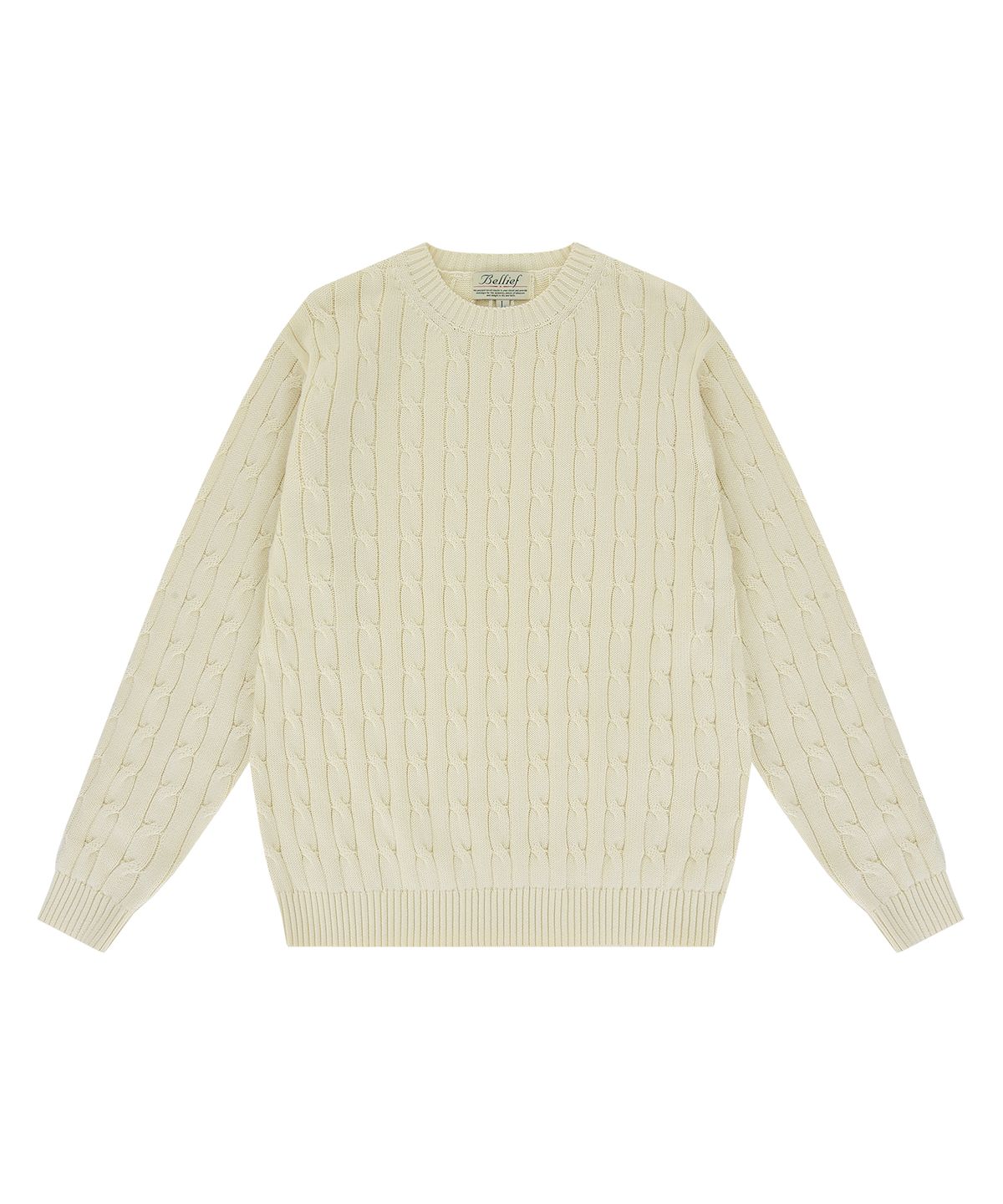 벨리프(BELLIEF) Cable crewneck sweater (Ecru)
