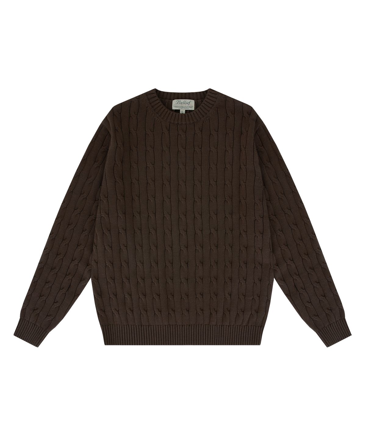 벨리프(BELLIEF) Cable crewneck sweater (Brown)