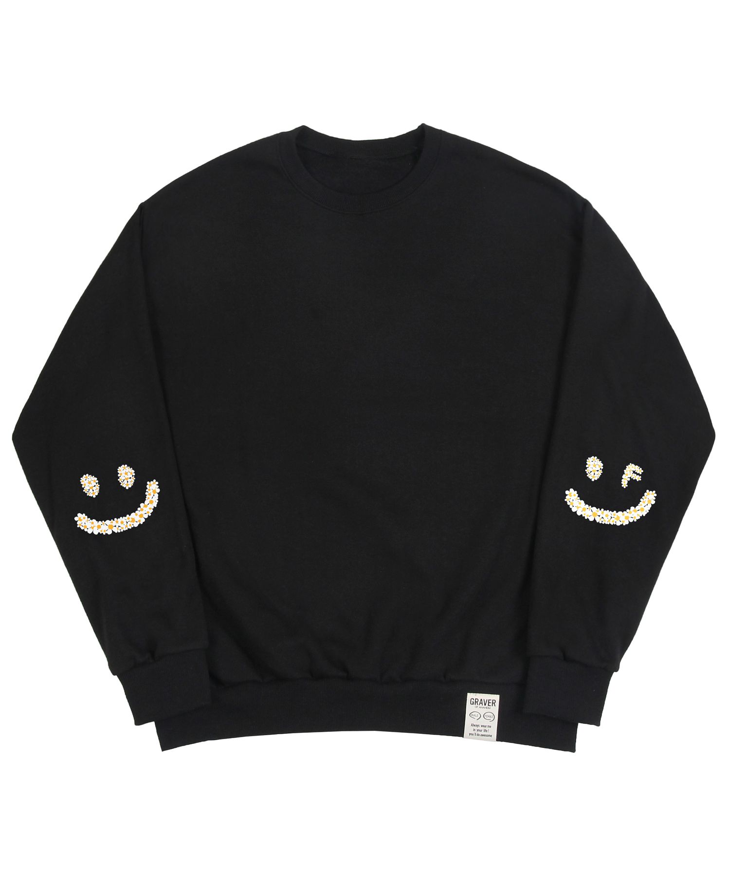 [GRAVER]★ELBOW MULTI FLOWER DRAWING SMILE SWEATSHIRT MUSINSA | GRAVER [UNISEX] Elbow Multi Flower Drawing Smile