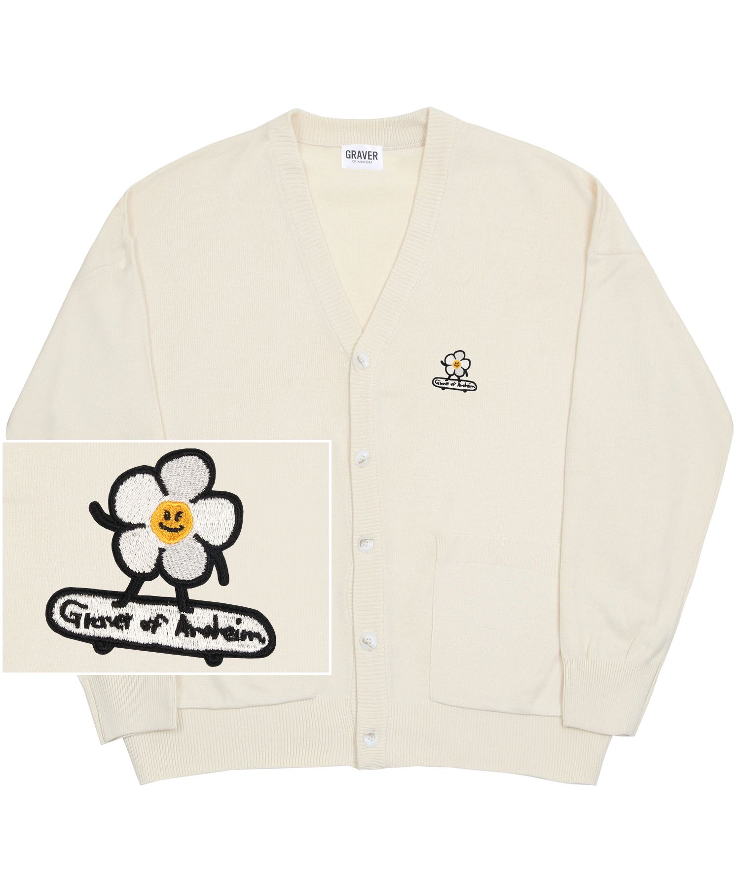 MUSINSA公式 | GRAVER [UNISEX]フラワーボード刺繍ニットカーディガン_ 