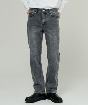 워시드 블랙 데님 팬츠 [스트레이트핏]