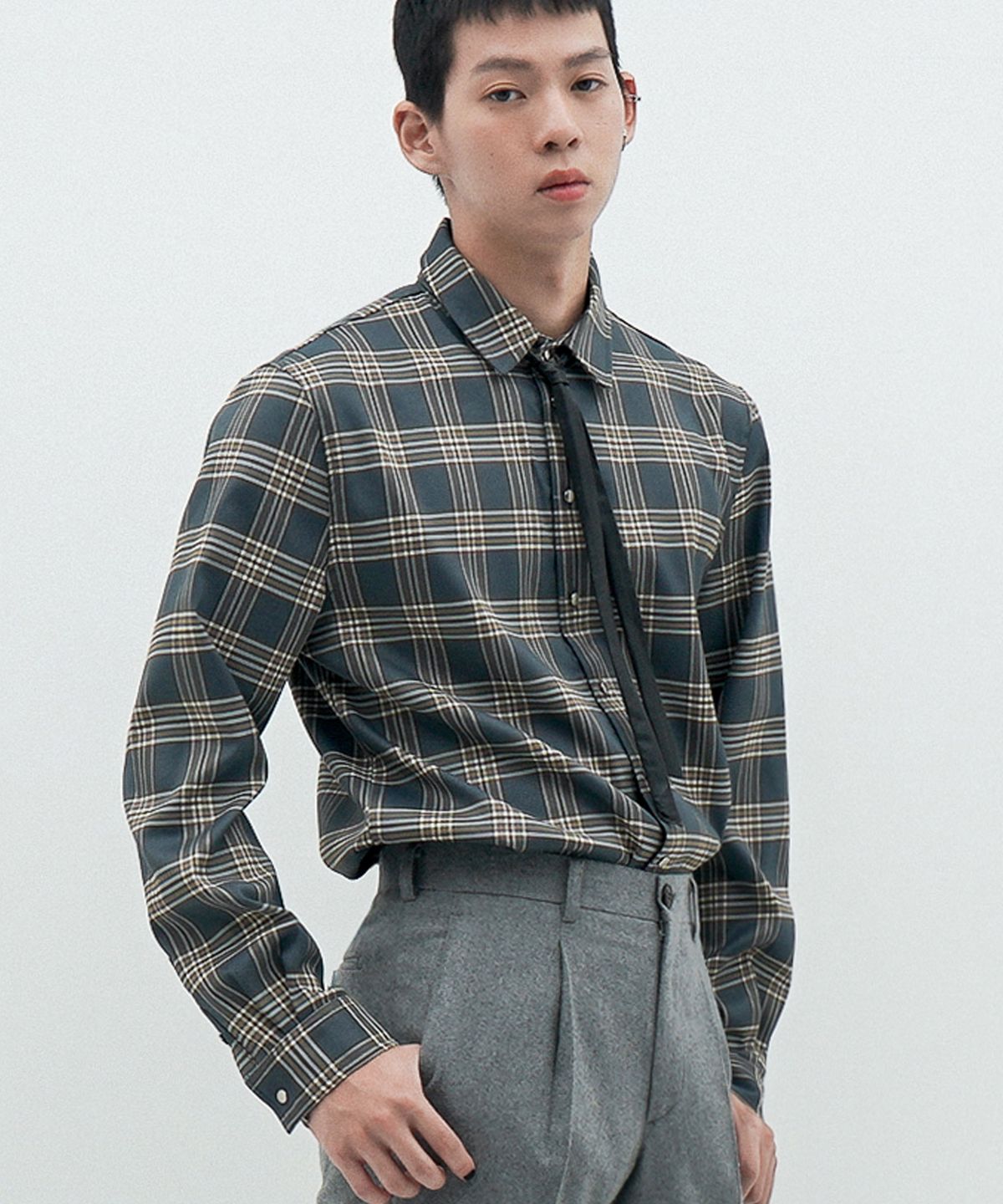 언티지(UNTAGE) 체크 트윌 셔츠(UNISEX)_UTS-FS25