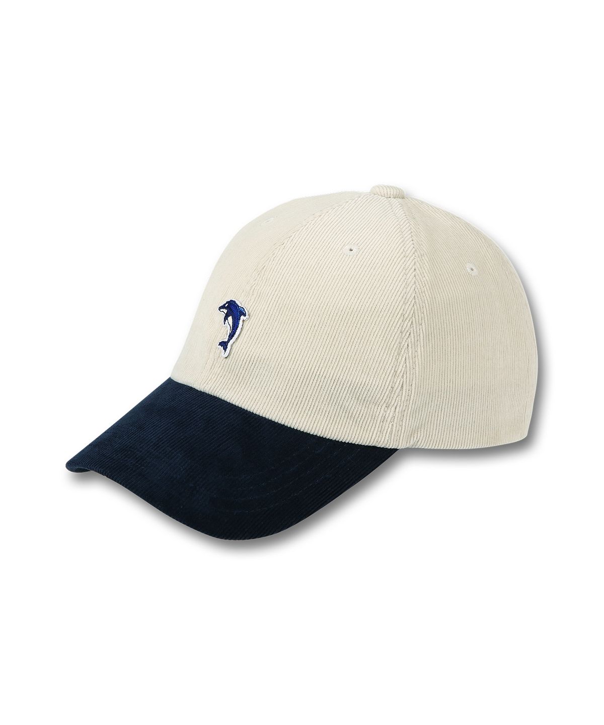 돌핀웨이브어패럴(DOLPHIN WAVE APPAREL) 돌고래 자수와펜 코듀로이 볼캡 아이보리