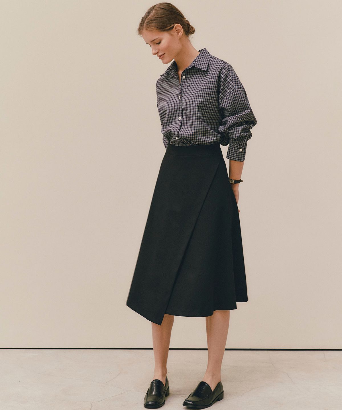 쏘이르(SO IR) WRAP UNBALANCE SKIRT - BLACK