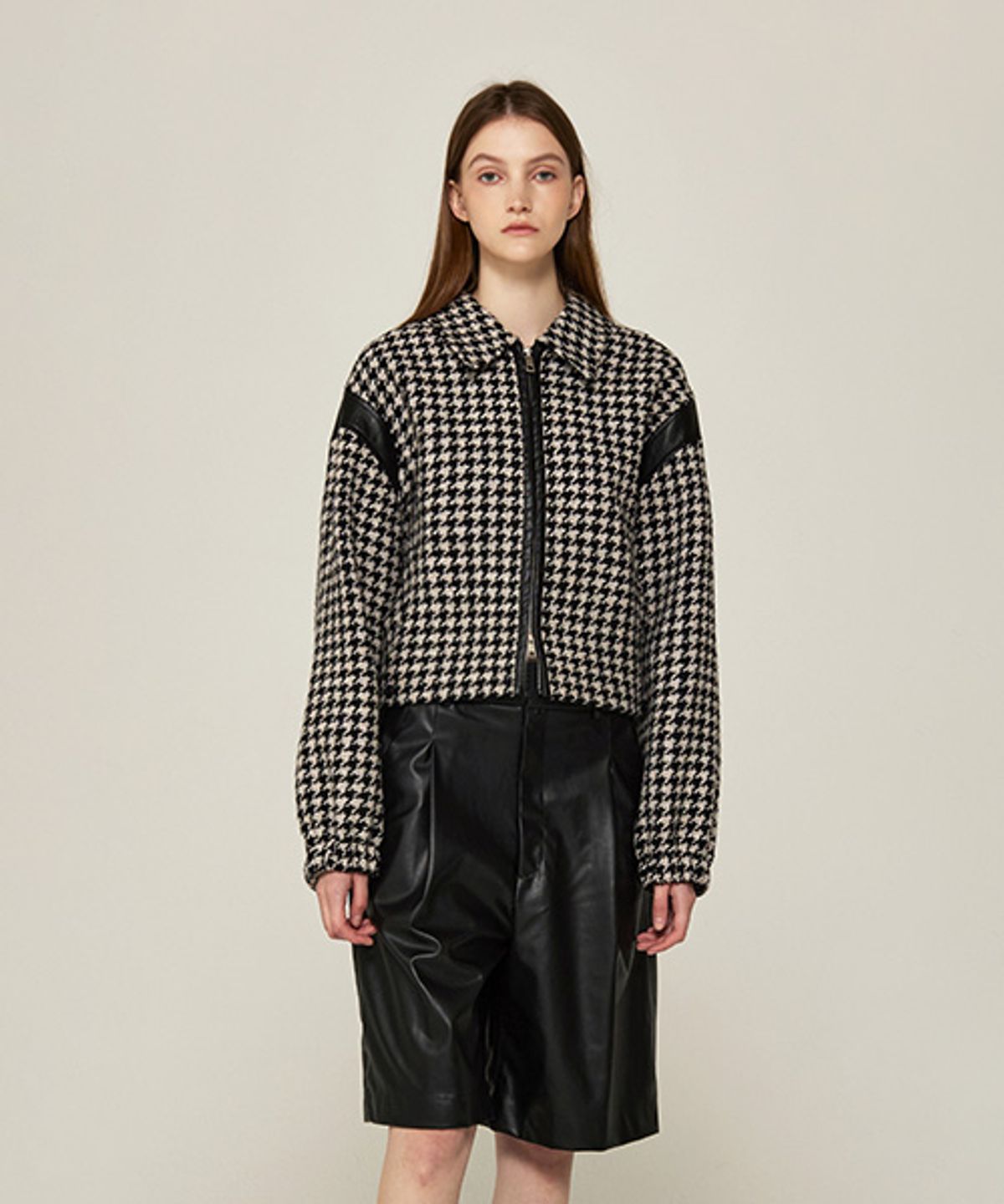 아바몰리(AVA MOLLI) Houndstooth Contrast Blouson (BE BKCHECK)