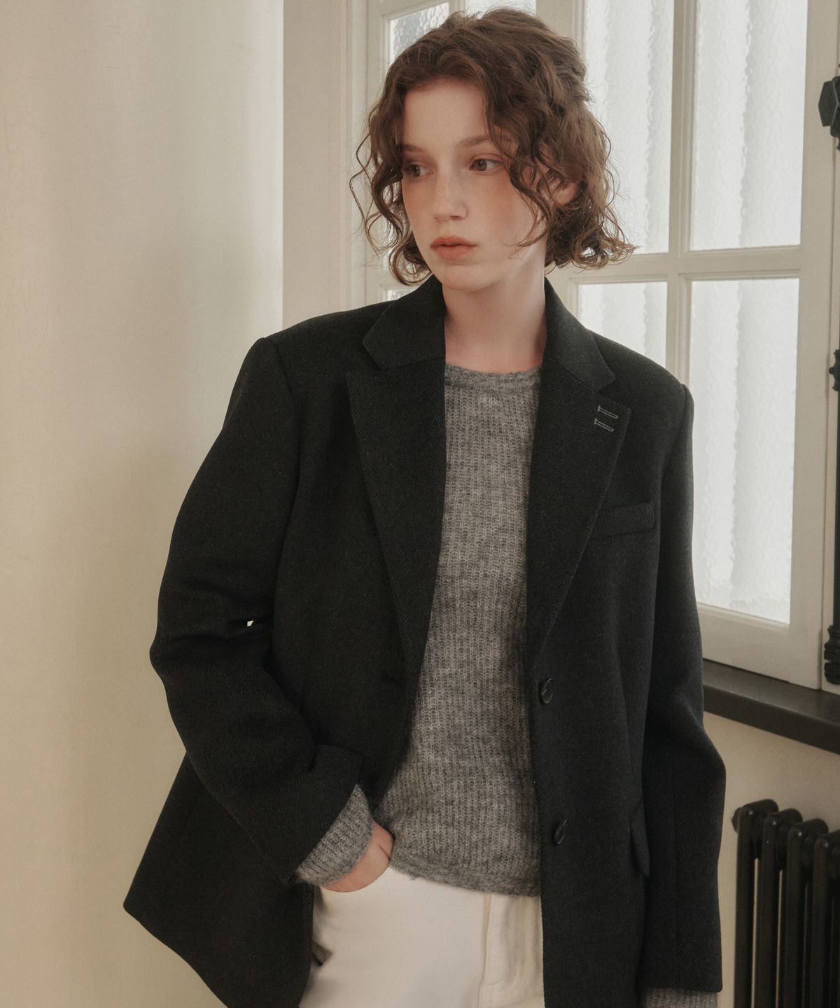 아바몰리(AVA MOLLI) Essential Single Jacket (D/GREY)