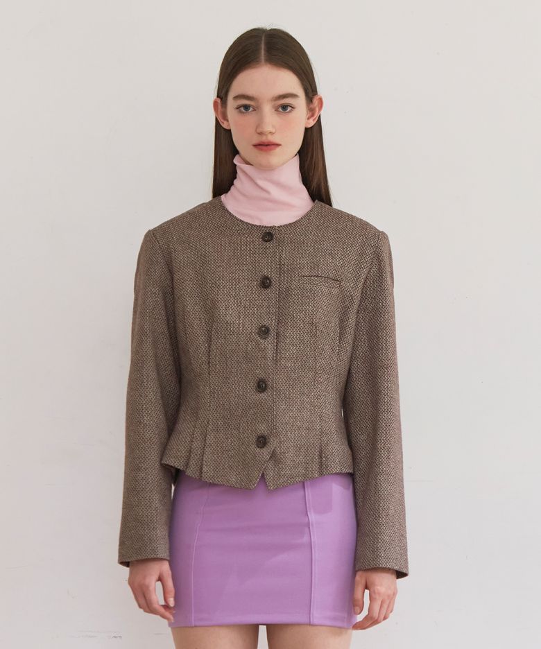 [LINE] Waist Tuck Crop Jacket (Beige)