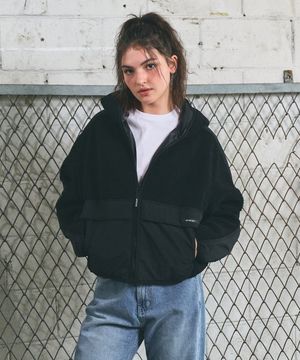 유니온 플리스 크롭 자켓-블랙