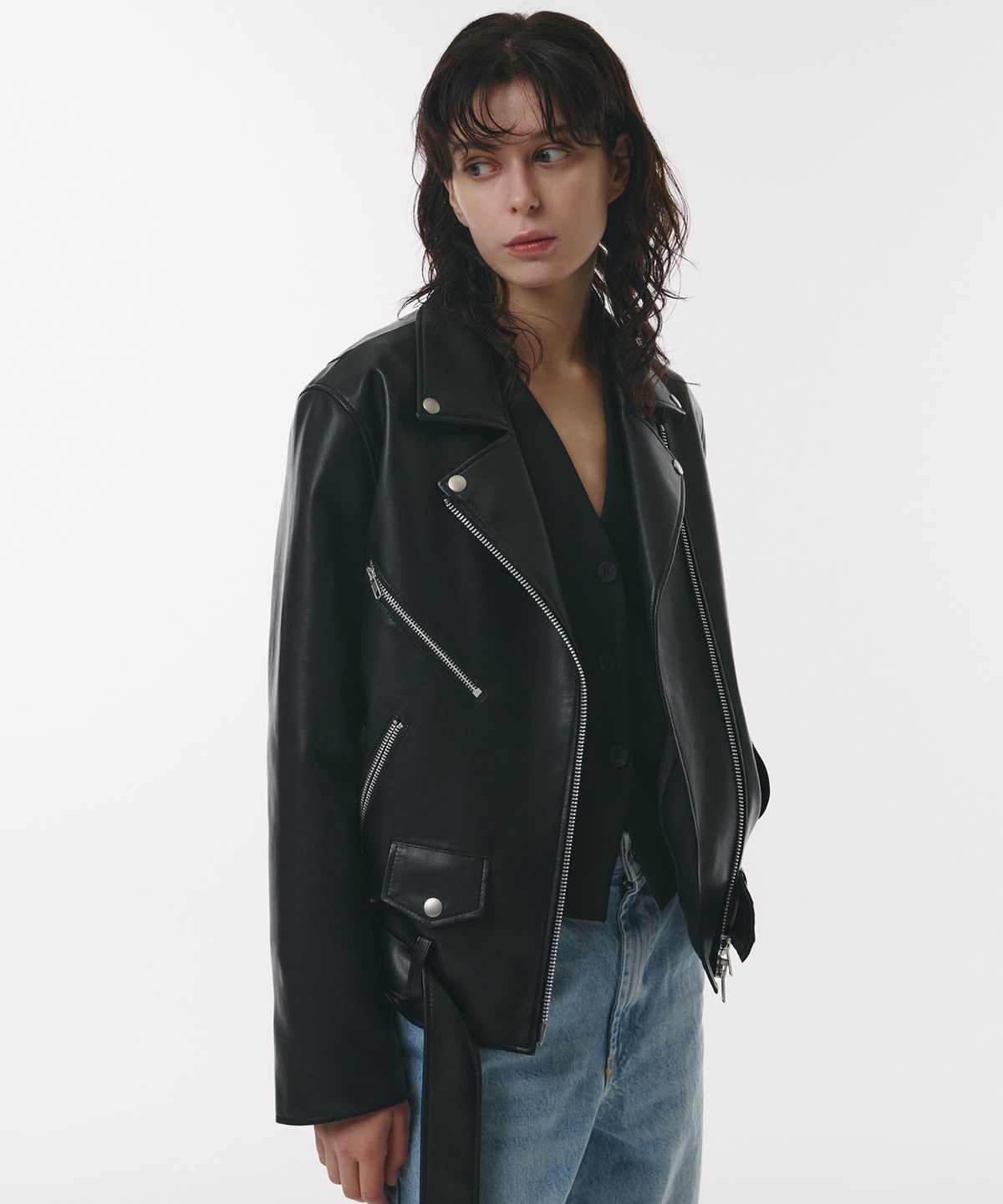 도프셉(DOFFSEPT) FAUX Leather Double Rider Jacket